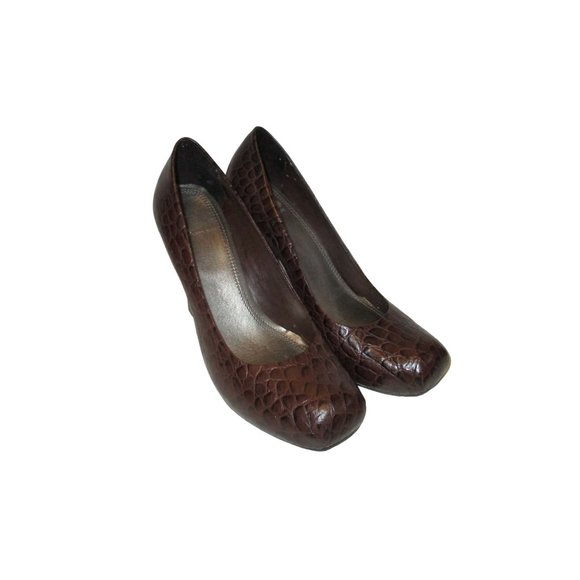 *Gianni Bini Brown Patent Croc Squared Toe Pumps - Picture 2 of 8